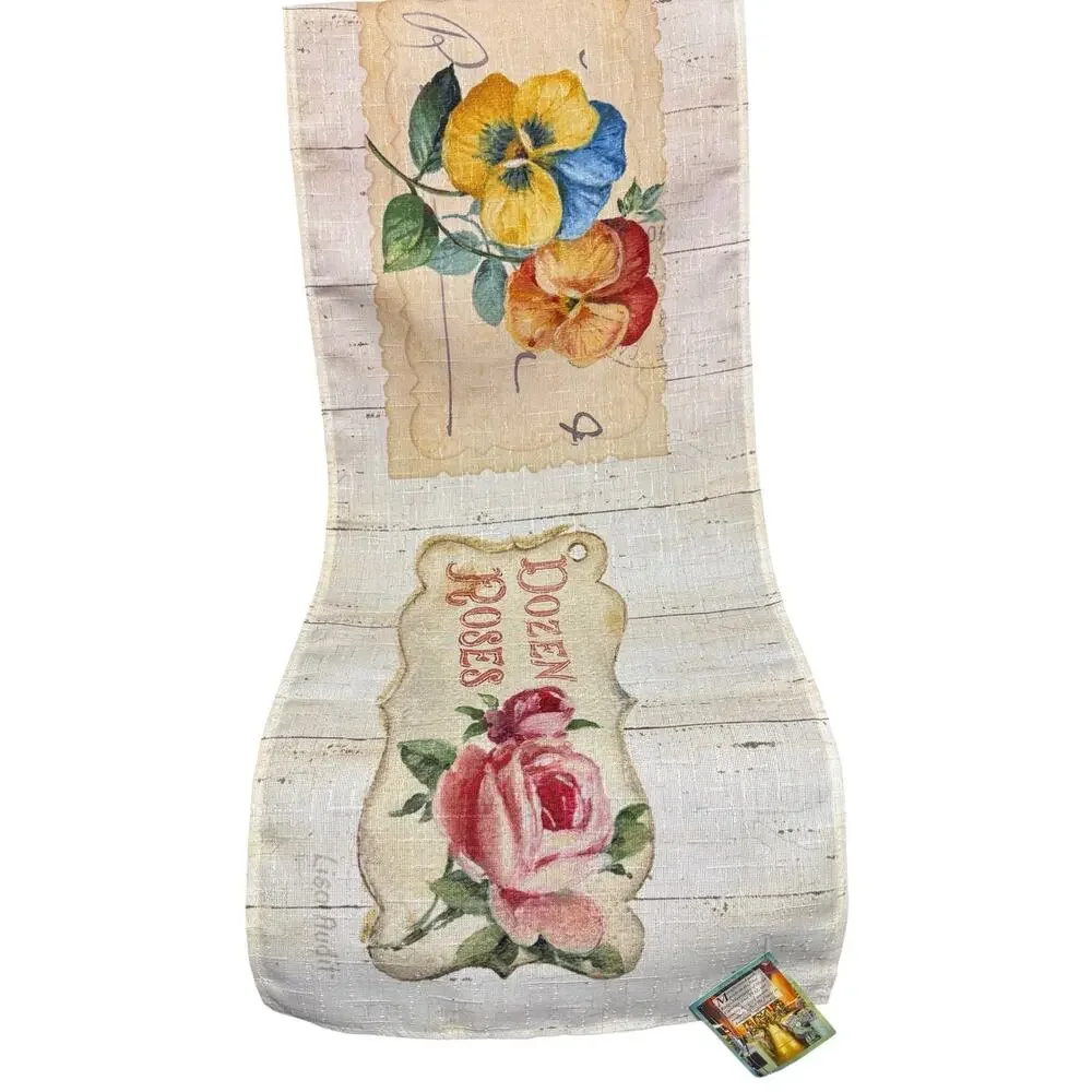 Flower Market Table Runner Cottagecore Pansy Rose Floral Made in USA 13x72